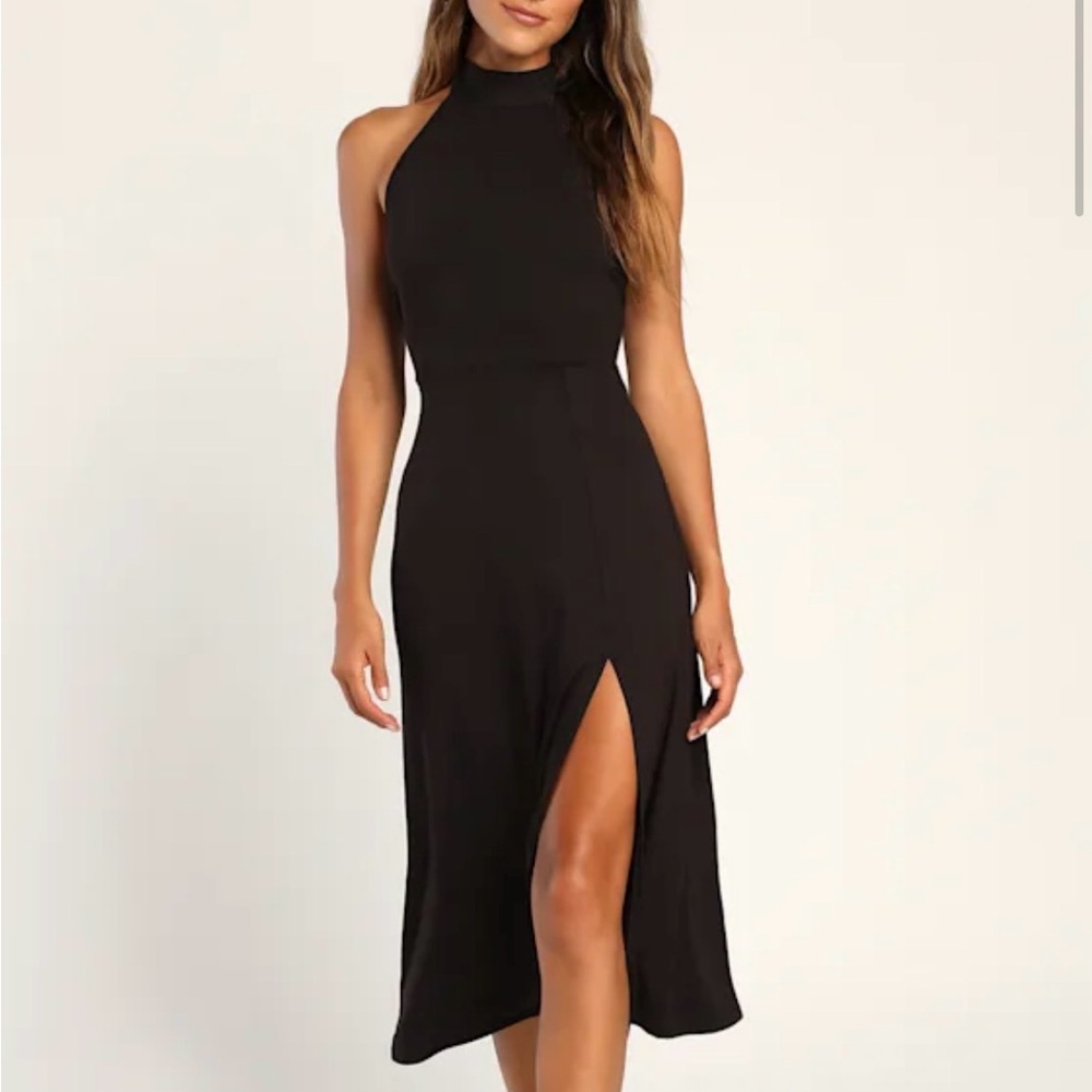 Lulu’s Unforgettable Black Halter Midi Dress. Size Large NWT